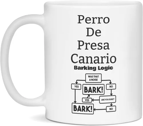 Vista 3 de Perro De Presa Canario Barking Logic - Taza divertida, raza de perro, ruidos, 15 onzas, color blanco