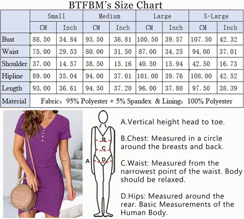 Vista 5 de BTFBM Vestidos cortos para mujeres, estilo casual de cuello en V, manga corta, vestido entallado y fruncido con botones, de verano
