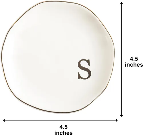 Vista 3 de Bandeja de Cerámica para Joyas, Plato para Anillos, Personalizada con Monograma S, Regalos de Compromiso y Boda, para Cumpleaños, Día de la Madre
