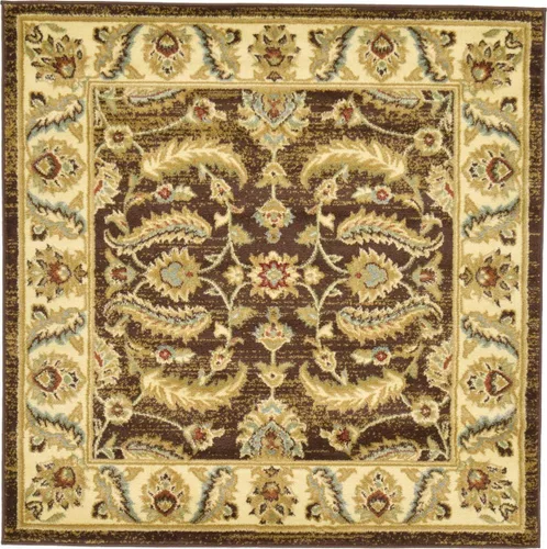 Vista 33 de Unique Loom - Colección Voyage - Alfombra redonda tradicional oriental, marrón, Polipropileno, Marrón/Azul Claro