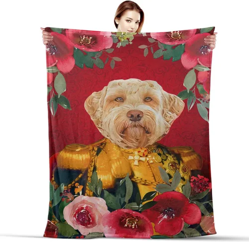 Vista 6 de Zocoshi Manta personalizada de retrato de mascota, retrato de mascota personalizado, manta de retrato de mascota real, manta de regalo conmemorativa