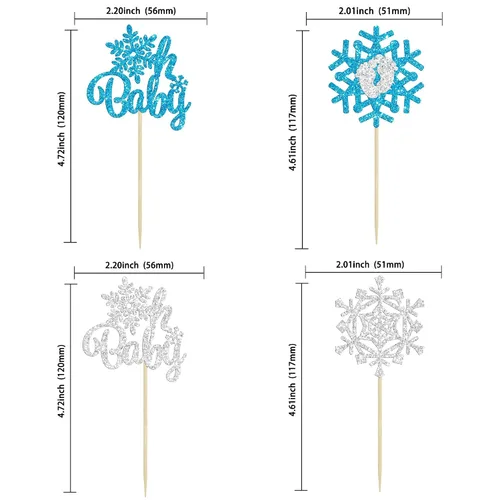 Vista 3 de Gyufise 24 piezas de copos de nieve Oh Baby Cupcake Toppers Glitter Winter Frozen Baby Shower Cupcake Picks para invierno, país de las maravillas