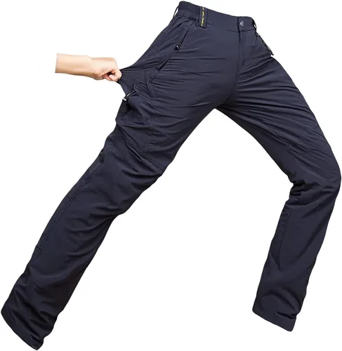 Vista 3 de Pantalones cargo de senderismo de secado rápido para hombre, para exteriores, casual, elástico, transpirable, con múltiples bolsillos (sin cinturón)