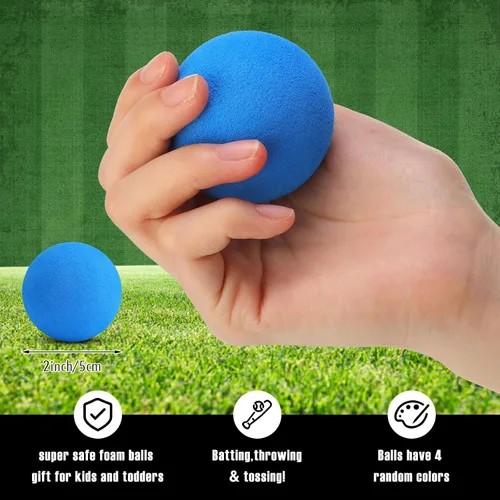 Vista 4 de Wettarn Juego de 4 bates de béisbol de espuma de 24 pulgadas con pelotas de béisbol suaves y seguras, juego de pelota en T para deportes al aire