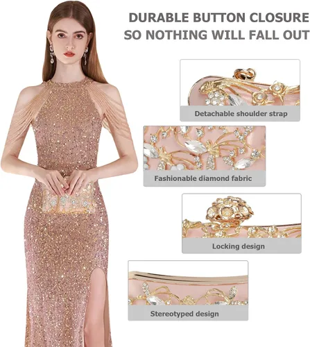 Vista 2 de Sweetovo Bolso de noche para mujer, bolso de mano con diamantes de imitación, brillante para fiesta, bolso de hombro, bolsa de boda con cadena