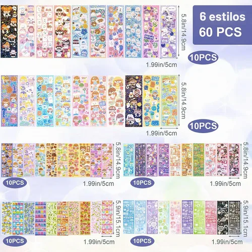Vista 4 de HINZIC 60 hojas de calcomanías de corazón Kpop para fotocartas, calcomanías decorativas Kawaii conejo oso, calcomanías coreanas autoadhesivas