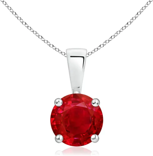 Vista 17 de Angara Round Ruby Solitaire Necklace in Sterling Silver A-Good