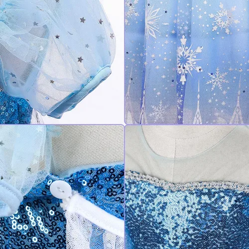 Vista 5 de Vestido para niñas, disfraz de Elsa para niños, vestido de princesa con lentejuelas, para fiesta de Halloween, Navidad, noche, desfile, Elsa
