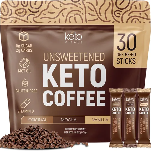 Vista 10 de Keto Vitals Café en polvo instantáneo Keto con aceite MCT y vitaminas, bajo en calorías, bajo en carbohidratos, sin edulcorantes artificiales, apoyo