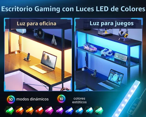 Vista 4 de Casaottima Escritorio para juegos en forma de L con gabinete, toma
