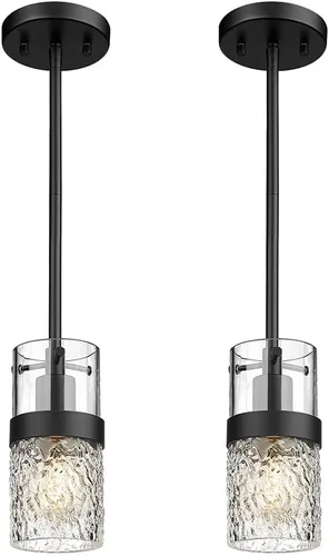 Vista 23 de LMS Lámpara colgante dorada, 1 luz colgante para isla de cocina con vidrio martillado, LMS-171