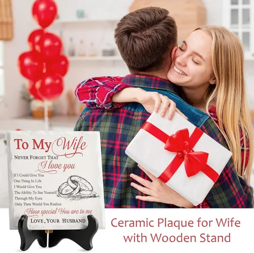 Vista 4 de LukieJac Regalos para esposa del esposo romántica de cerámica I Love You, placa de regalo para esposa, ideas de regalo de cumpleaños, día de San