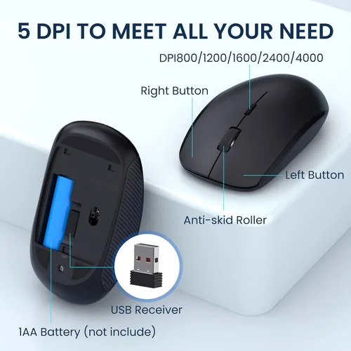 Vista 3 de COLIKES - Combo de teclado y mouse inalámbricos, mouse y teclado inalámbricos USB 2.4G, 3 niveles DPI delgado, ergonómico, receptivo Plug & Play