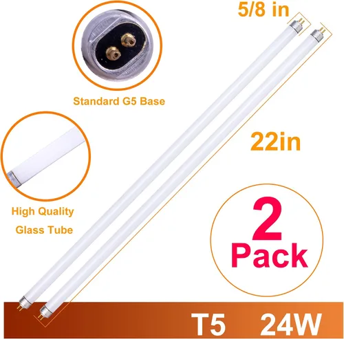 Vista 4 de T5 UVB 10.0 Reptile Light Bulb, 24W High Output UVA UVB Fluorescent Lamp Tube for Bearded Dragon, Tortoise, Chameleon, and Desert Reptiles - 2 Pack