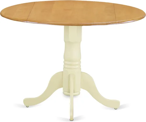 Vista 19 de East West Furniture DLT-BLK-T mesa de comedor redonda - con tapa redonda y 2 hojas desplegables y pata de pedestal, 42x29.5 pulgadas, acabado negro