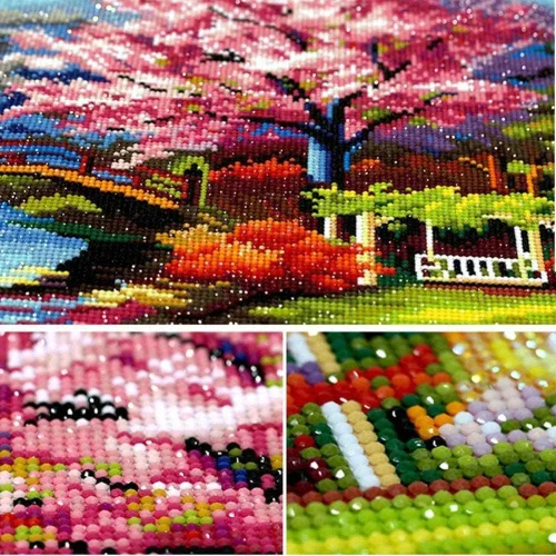 Vista 5 de Kit de pintura de diamantes 5D por números, escena de nieve de invierno de árbol, kits de punto de cruz de gran tamaño para adultos, diamantes