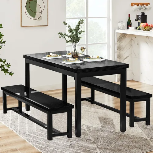 Vista 5 de DKLGG Dining Table Set for 4, Wooden Kitchen Table with 2 Dining Bench