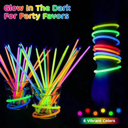 Vista 7 de Mega-L Glow Sticks suministros de fiesta, recuerdos de fiesta que brillan en la oscuridad, 100 collares ultra brillantes de 8 pulgadas y pulseras