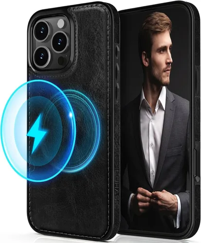 Vista 21 de LOHASIC - Funda de piel compatible con MagSafe para iPhone 14 Pro, color negro