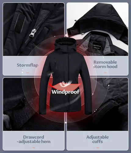 Vista 5 de CREATMO US Chaqueta de Esquí Impermeable de Montaña para Mujeres Resistente al Viento Chaqueta de Snowboard Abrigo Cálido de Invierno Impermeable