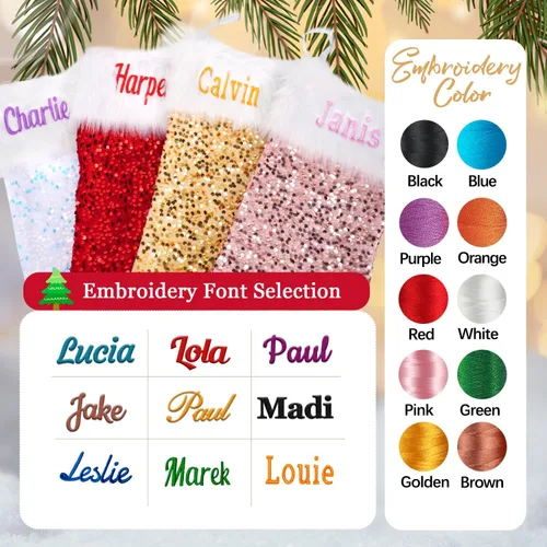 Vista 3 de Ulico Calcetines de Navidad personalizados, 18 pulgadas, con lentejuelas bordadas con nombre personalizado, calcetines de Navidad para niños