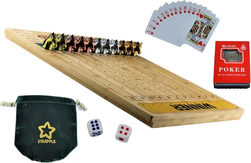Vista 9 de Juego de mesa de carreras de caballos de metal con tablero de juego de madera gruesa y maciza de carreras de caballos (22 pulgadas, natrual), 11