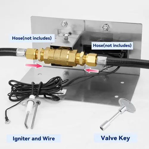 Vista 3 de Kit de quemador de hoguera de gas de acero inoxidable Skyflame extenso con encendido de chispa - Incluye encendedor de botón, llave de gas recta