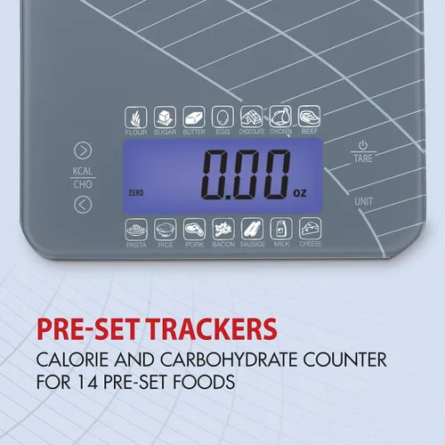 Vista 5 de SmartHeart Báscula digital de cocina con calculadora de calorías y carbohidratos, sensores de precisión, plataforma de vidrio templado, conversiones