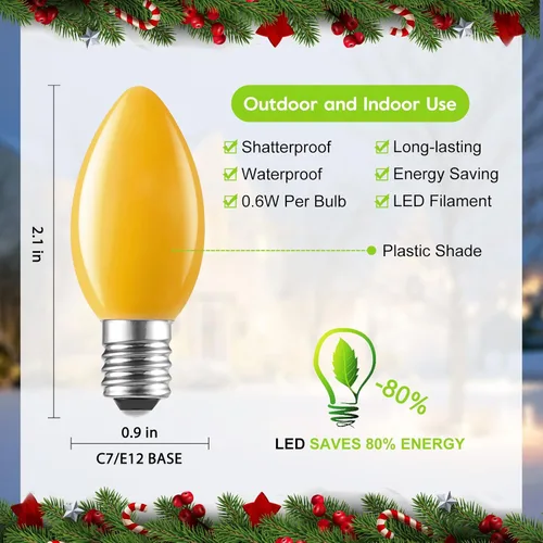 Vista 3 de Minetom Bombilla de Navidad de repuesto LED multicolor, bombillas de vacaciones regulables, base de candelabro para luces de Navidad C7/E12