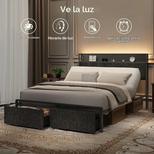 Vista 6 de FLEXISPOT Cama ajustable Queen con cabecera de almacenamiento y carga