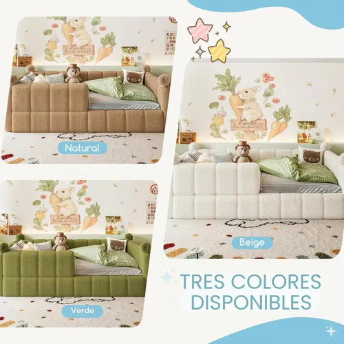 Vista 6 de Bellemave Cama Montessori tapizada de vellón de peluche de tamaño matrimonial con valla, marco de cama infantil de perfil bajo con barandillas