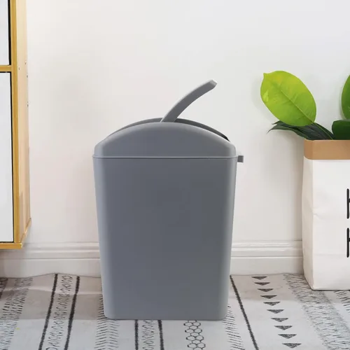 Vista 4 de Cubo de basura con tapa oscilante para cocina, 4 galones/16 L, color gris, paquete de 2