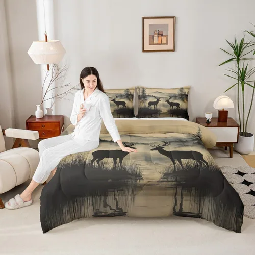 Vista 5 de Erosebridal Juego de edredón rústico de ciervos para niños, adolescentes y adultos, juego de ropa de cama tamaño individual con temática de caza