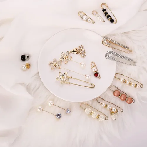 Vista 7 de Yolev - Broche de perlas de imitación de 17 piezas, broches para suéter y chal artificiales para mujeres y niñas, accesorios de decoración, broches