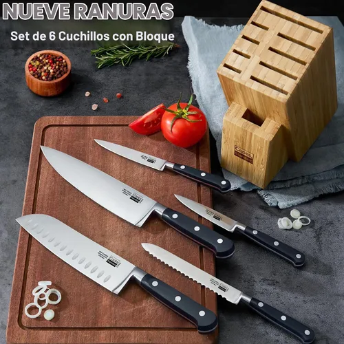 Vista 7 de Cooks Standard Juego de cuchillos de acero inoxidable de 6 piezas con bloque de bambú expandible para ranuras adicionales