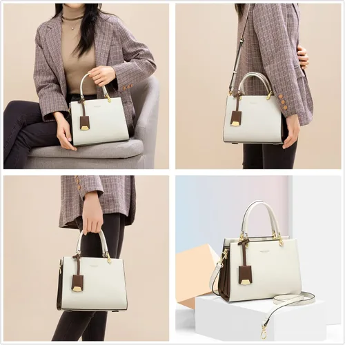 Vista 2 de Cnoles Bolso de mano de cuero de vaca para mujer, bolso de mano mediano con asa para mujer