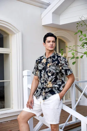 Vista 8 de Camisa hawaiana para hombre, de manga corta, con botones, casual, verano, tropical, playa, Aloha para hombres, fiesta hawaiana