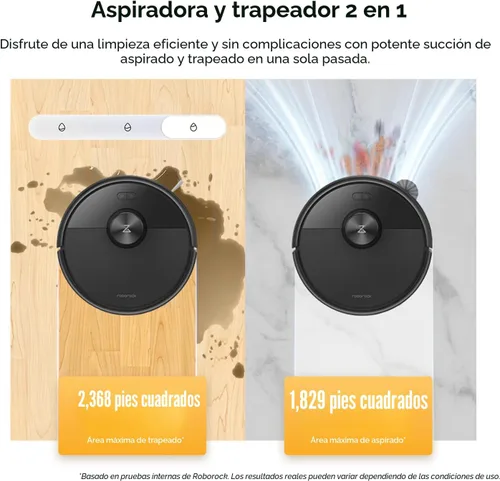 Vista 5 de roborock Q7 M5 Robot que aspira y trapea, succión hiperfuerza de 10,000 Pa, aspiradora robótica, sistema dual anti-enredo, trapeo controlado por