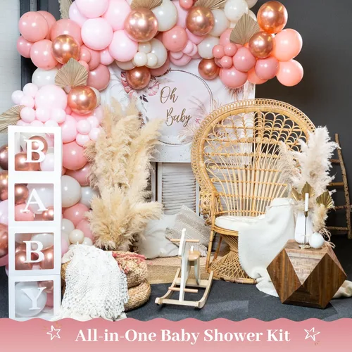 Vista 2 de Vidal Crafts - Juego de 136 decoraciones bohemias de baby shower rosa para niña, juego de decoraciones de baby shower con letrero de Oh Baby