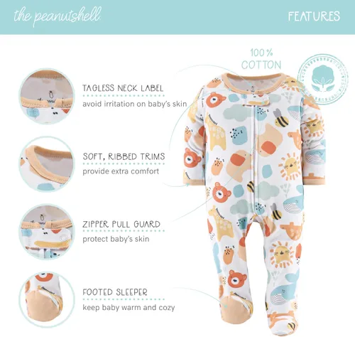 Vista 2 de The Peanutshell Pijamas con pies para bebés, niños o niñas, para dormir y jugar, unisex, paquete de 3