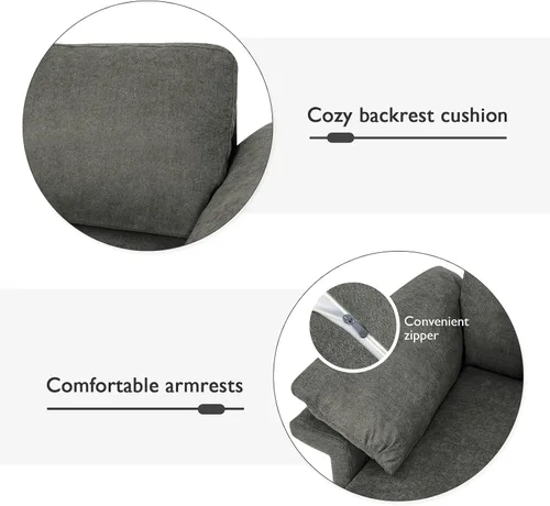 Vista 7 de Giantex Juego de 2 sofás individuales, silla decorativa, con cómodo cojín de 5 pulgadas, reposabrazos con cremallera, patas de acero, sillón de sala