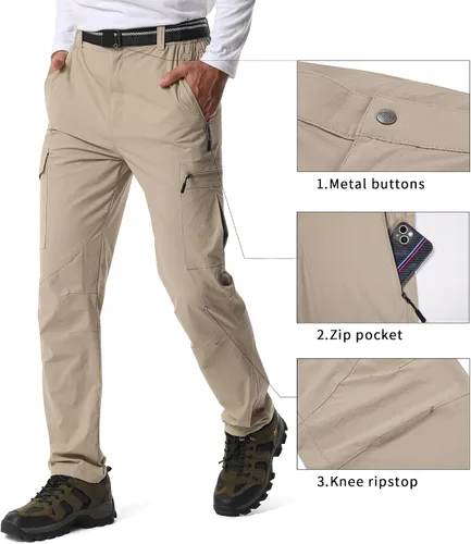 Vista 3 de Pantalones de senderismo para hombre, ligeros, transpirables, con 6 bolsillos, para verano, casual, de secado rápido, impermeables, pantalones