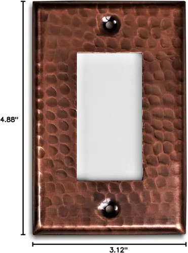 Vista 8 de Monarch Abode placa de pared basculante de una banda, placa de pared de cobre puro martillado a mano para un solo interruptor, cubierta decorativa