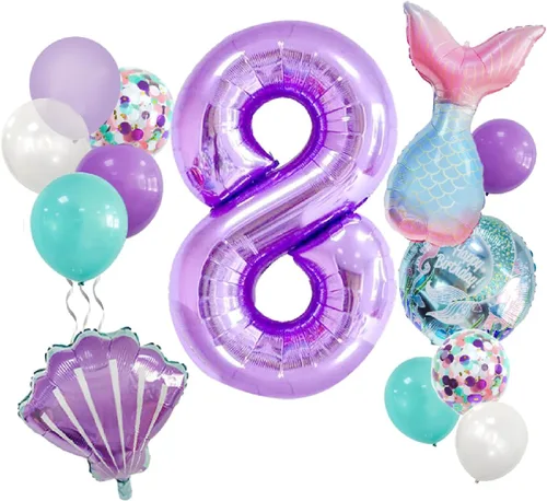 Vista 12 de Decoraciones de cumpleaños de sirena número 1: 13 globos de cola de sirena