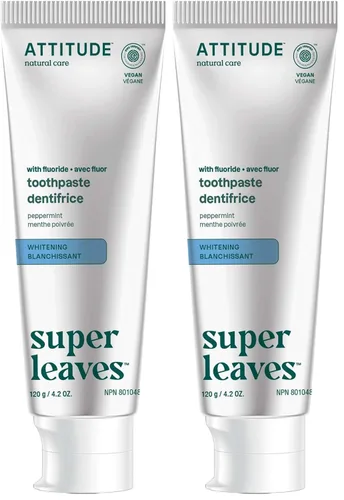 Vista 8 de Attitude Whitening - Pasta de dientes con flúor, sabor a menta, verificada por EWG, vegana y libre de crueldad, sin azúcar, ingredientes a base