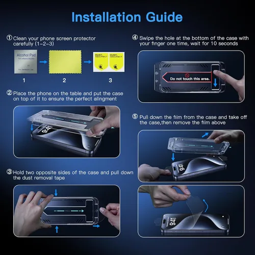 Vista 4 de Uyiton Protector de pantalla anti-luz azul para iPhone 15, protector de pantalla de vidrio irrompible de cobertura completa, resistente a