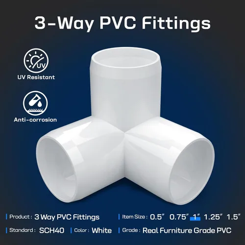 Vista 2 de Accesorios de PVC de 1 pulgada (paquete de 10) de 3 vías (paquete de 10) para muebles, conector de codo de 1 pulgada, resistente para muebles