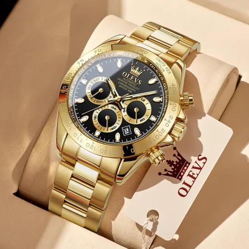 Vista 2 de OLEVS Relojes automáticos de oro para hombre, de lujo, clásico, de acero inoxidable, calendario, luminoso, impermeable, relojes para hombres