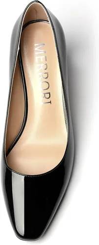 Vista 3 de MERRORI Zapatos de tacón medio para mujer, diseño de patente, con puntera cuadrada, de 2.5 pulgadas