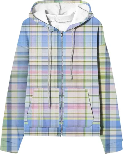 Vista 6 de Sudadera Y2K de gran tamaño para mujer, manga larga, con cremallera, cordón a cuadros, sudadera con capucha y ajuste holgado, ropa Y2K